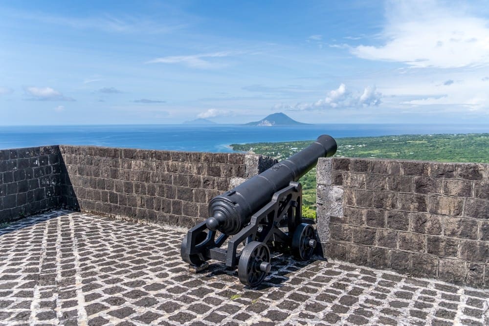 Cannon on the ramparts of Brimstone Hill Fortress overlooking the Caribbean